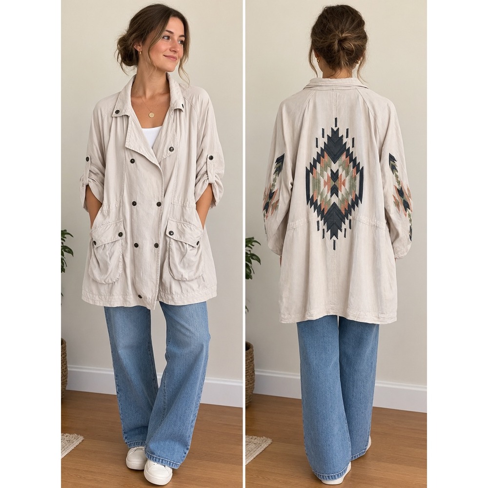 Miss Me Embroidered Southwestern Utility Jacket Small Boho Aztec Duster
